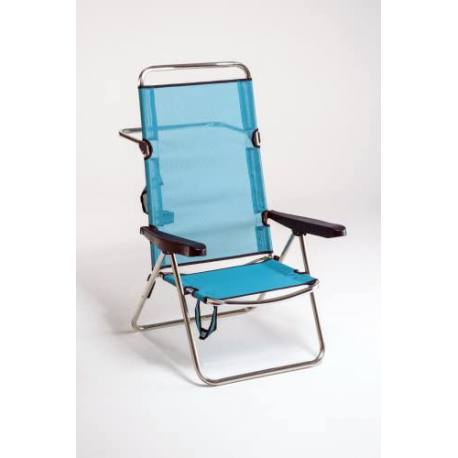 Silla para playa azul con respaldo alto Fibreline multiposición