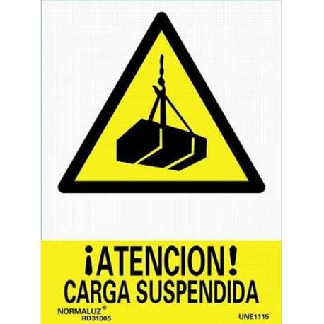 Señal PVC Precaución carga suspendida 30 x 40 cm