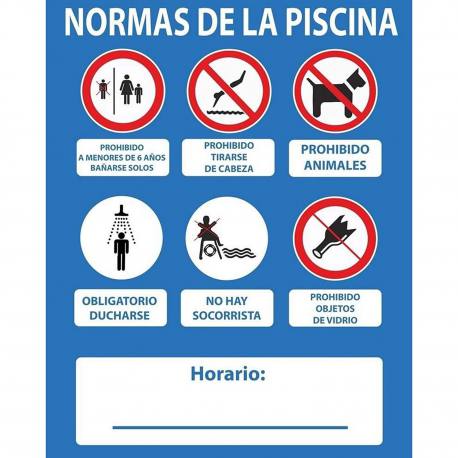 Cartel de PVC normas de piscina 50 x 40 cm