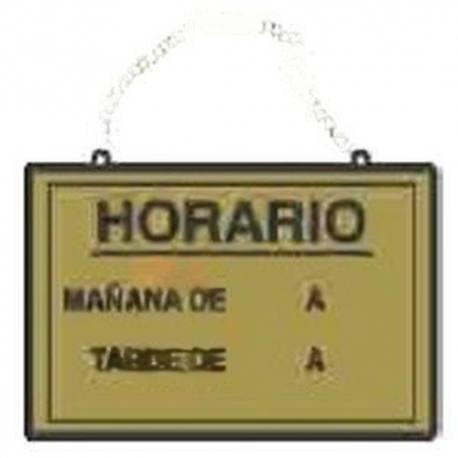 Cartel con horario color plateado 16 x 12,5 cm