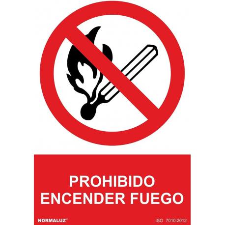 Señal PVC prohibido prender fuego 21 x 30 cm